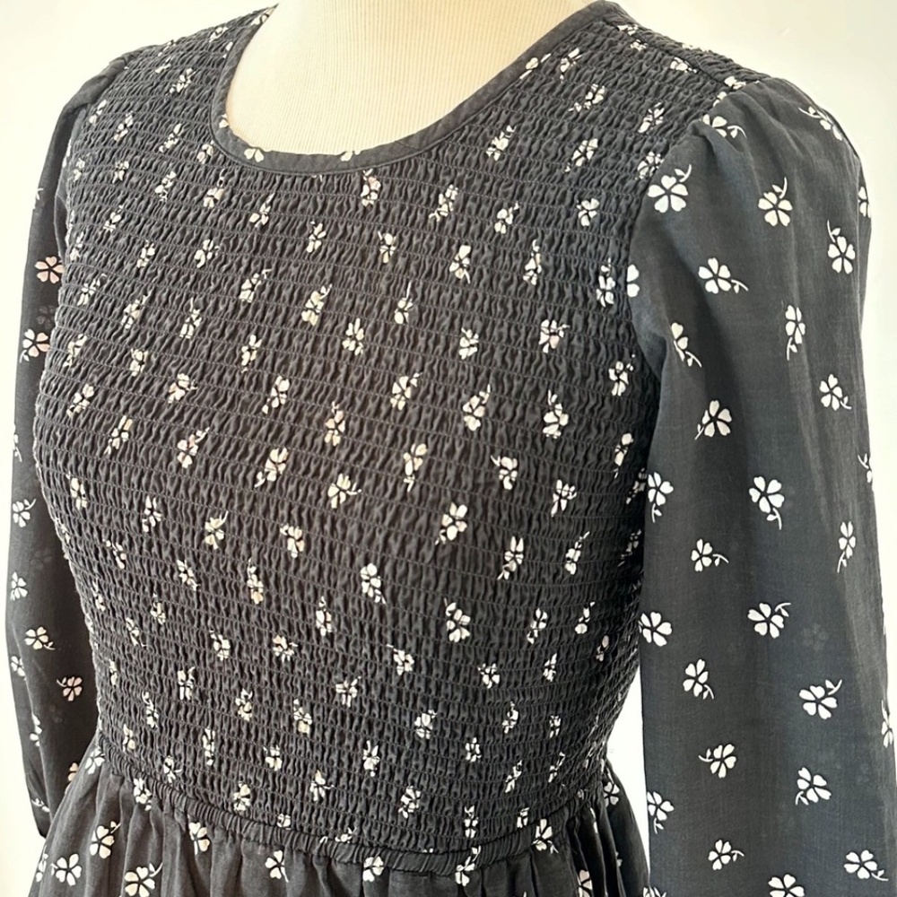 MARINE LAYER Camille Womens XS Gray Midi Dress Smocked Ditsy Floral Cottagecore - Picture 4 of 14